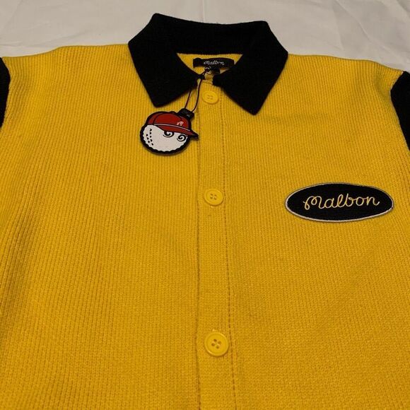 NWT Malbon Golf Sz L Mens Heritage Button Down Sweater Cardigan Marigold Navy - Picture 6 of 12